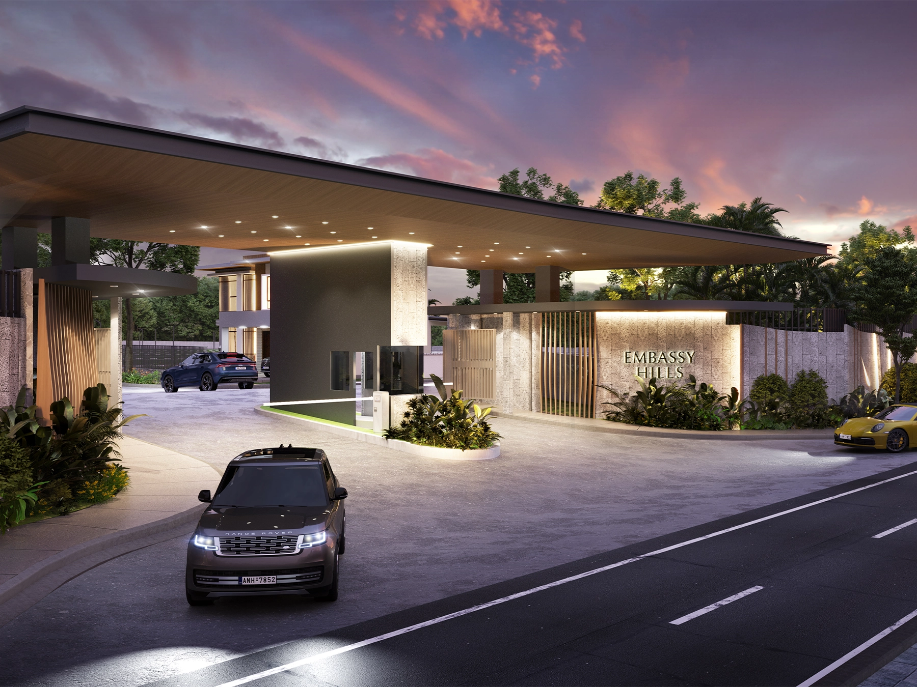 Embassy Hills guardhouse during nighttime